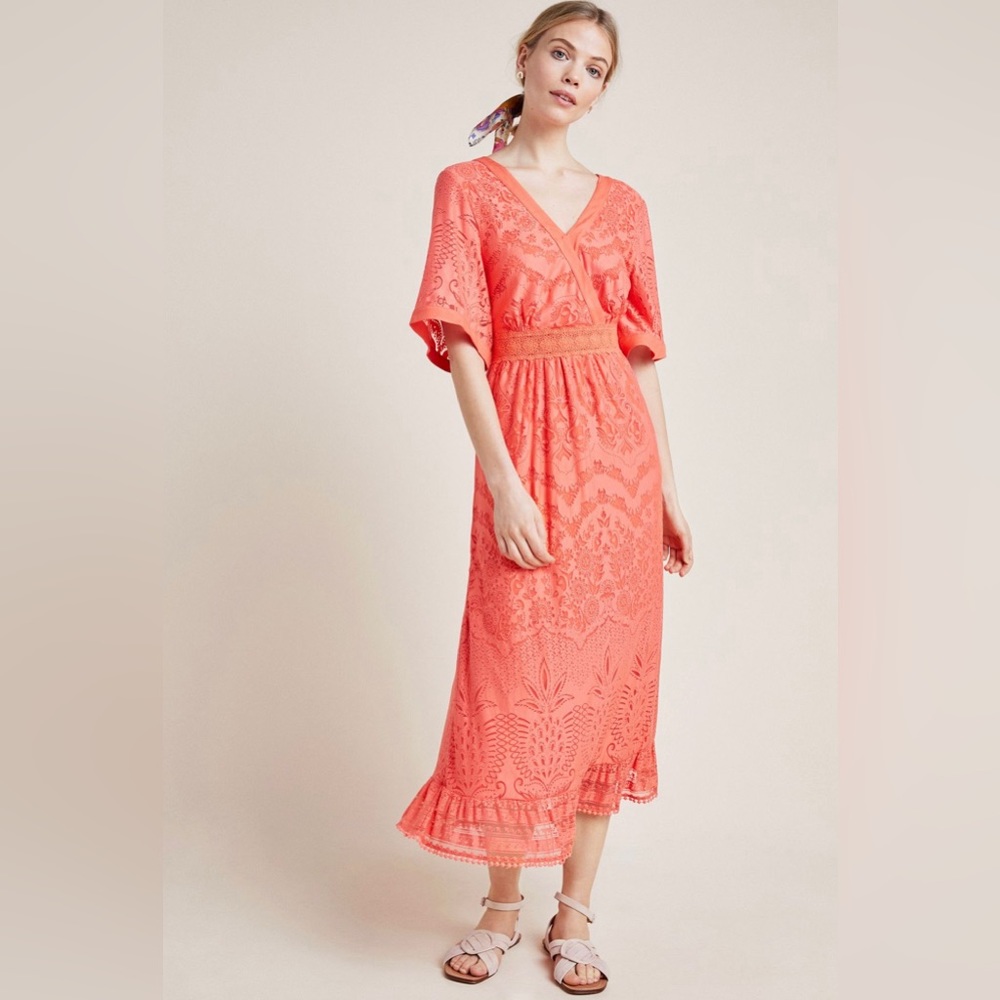 Farm Rio Devore Maxi Dress - Coral size Medium *worn once*